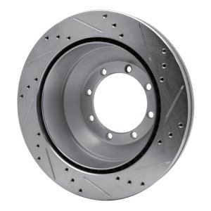 Ford E-Super Duty Brake Rotor (1) - Rear Left - R1 Concepts - Drilled & Slotted - Silver - `08-`20